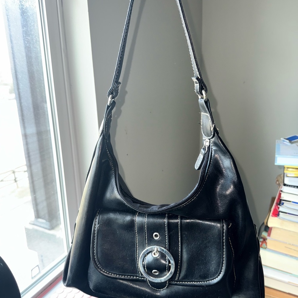 Y2k Black buckle Leather Shoulder Bag
